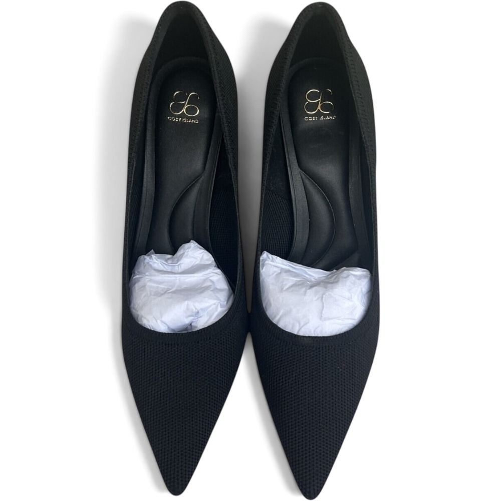Cosy Island Womens Pointed Toe Knit Pumps Black Stiletto Heels Size 9